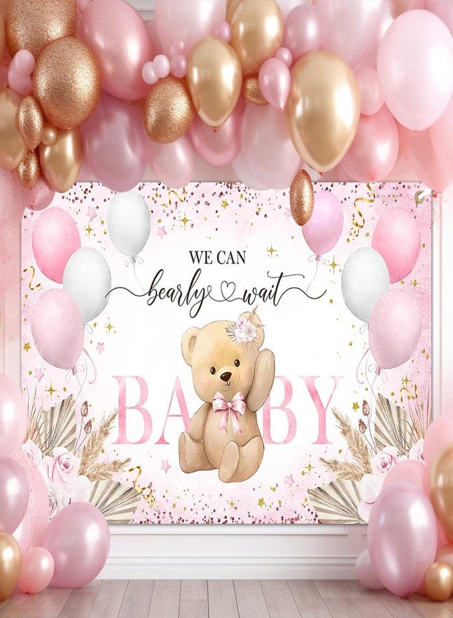 خلفية حفل استقبال مولودة جديدة من Lecheme Pink Bear، مقاس 6 × 3.6 قدم، لافتة "لا نكاد ننتظر" لتزيين حفل استقبال مولودة جديدة، ودعائم كشك التصوير. - Image 2